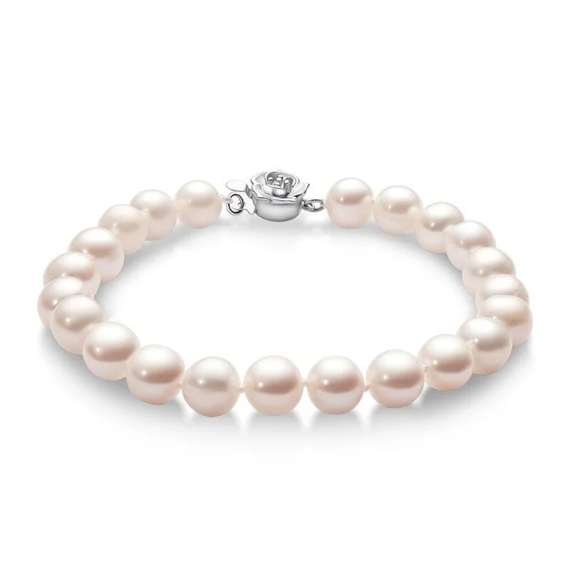 pearl bracelets for women -Natural Freshwater Pearl Flower Charm Bracelet