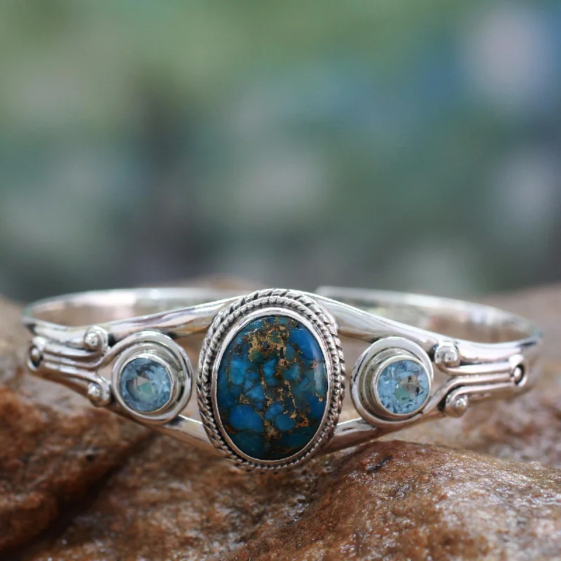 women’s bracelet with charms -Blue Heavens Topaz & Turquoise Cuff Bracelet