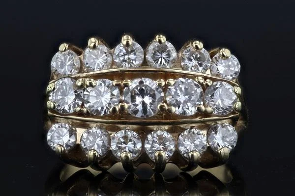 vintage engagement rings for women -Estate 3 Row 2.03 Cttw Diamond Ring 14K Yellow Gold