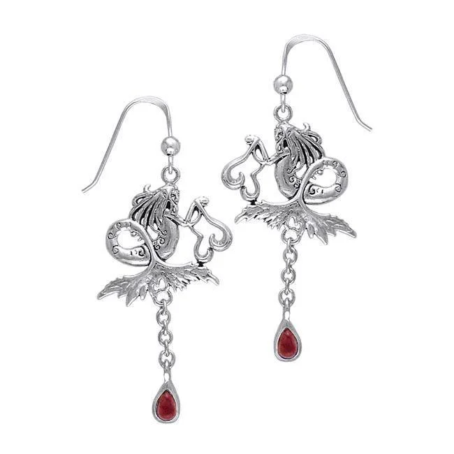 luxury gemstone earrings for women -Dark Water Fairy Silver Earrings with Dangling Gemstone TE2966