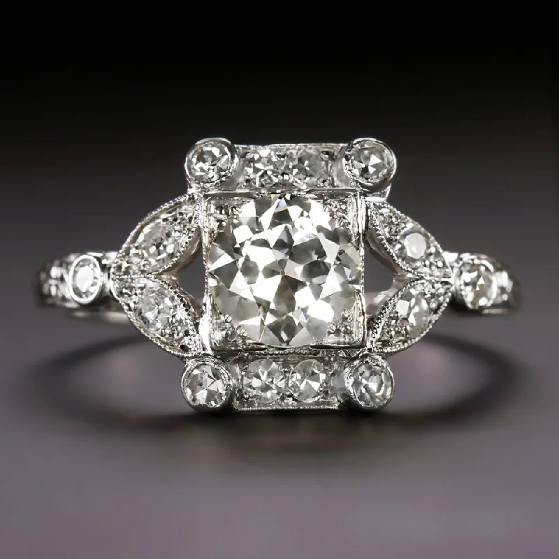 silver diamond engagement rings -1.20ct ART DECO VINTAGE DIAMOND RING F-G SI1 OLD EUROPEAN CUT PLATINUM COCKTAIL