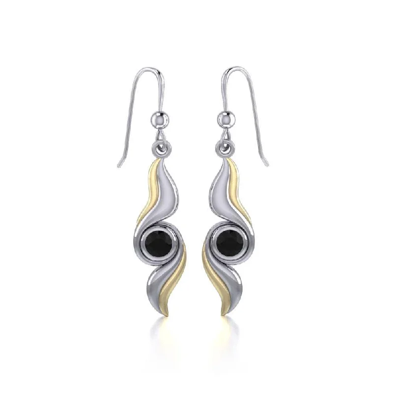 hoop earrings for women -Black Magic Waves Silver & Gold Earrings MER391