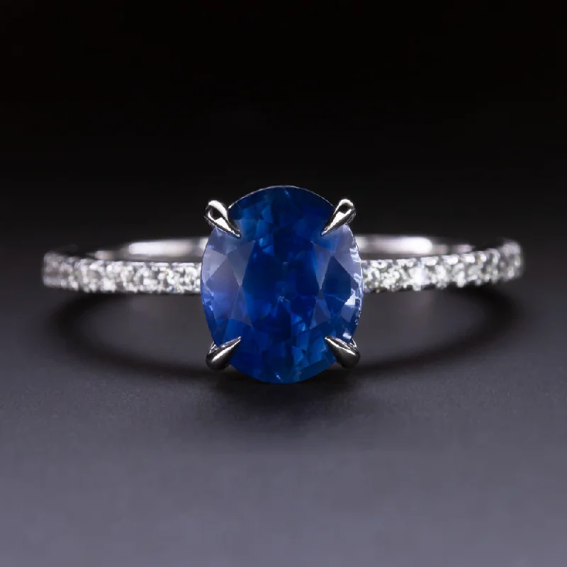 personalized engagement rings -2.26ct SAPPHIRE DIAMOND RING 14k WHITE GOLD OVAL CUT NATURAL ENGAGEMENT BLUE