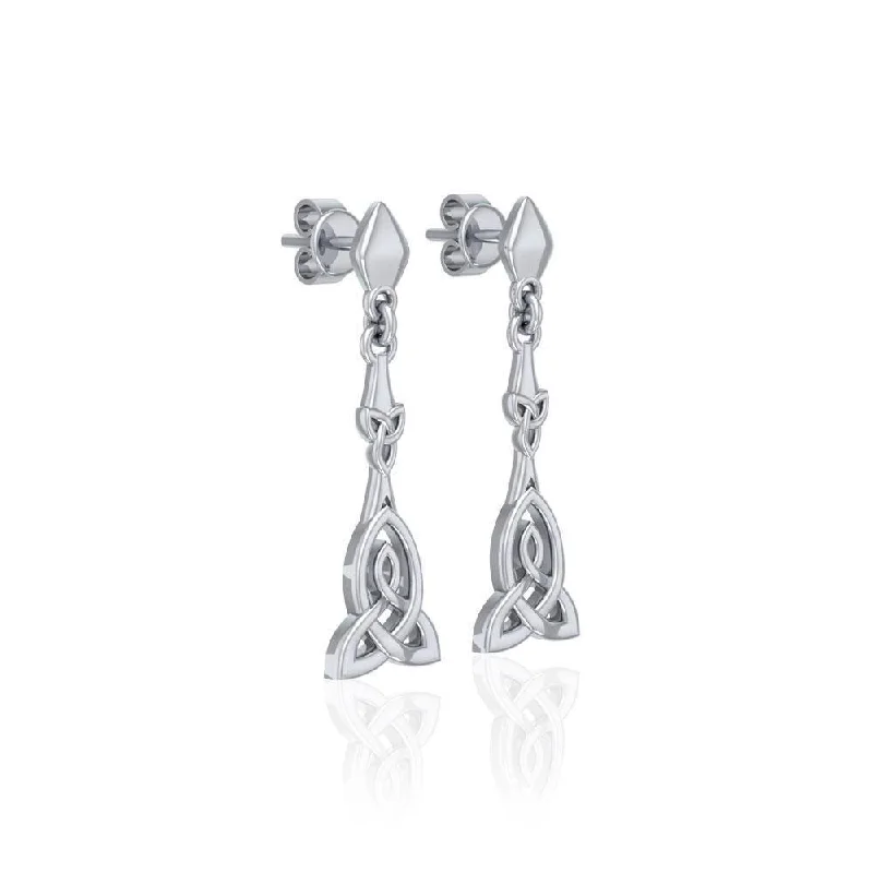 silver earrings for women -Celtic Trinity Knot Silver Post Earrings TER1678