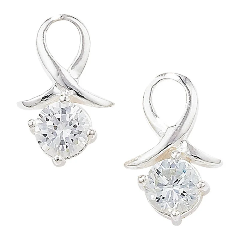 crystal earrings for women -Fancy Twist CZ Earrings - Sterling Silver