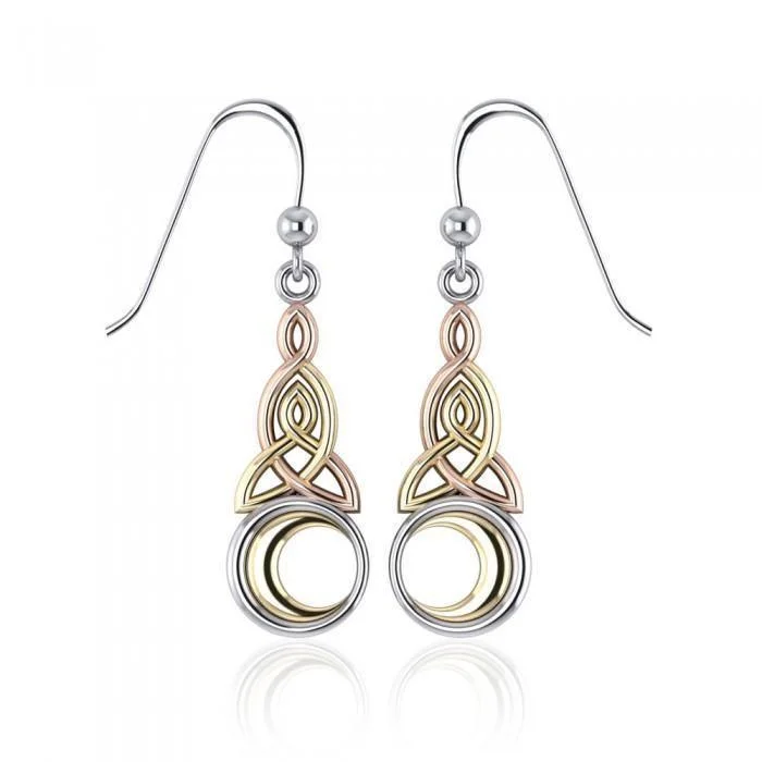 women’s earrings -Celtic Triquetra with Crescent Moon Three Tone Earrings OTE2565