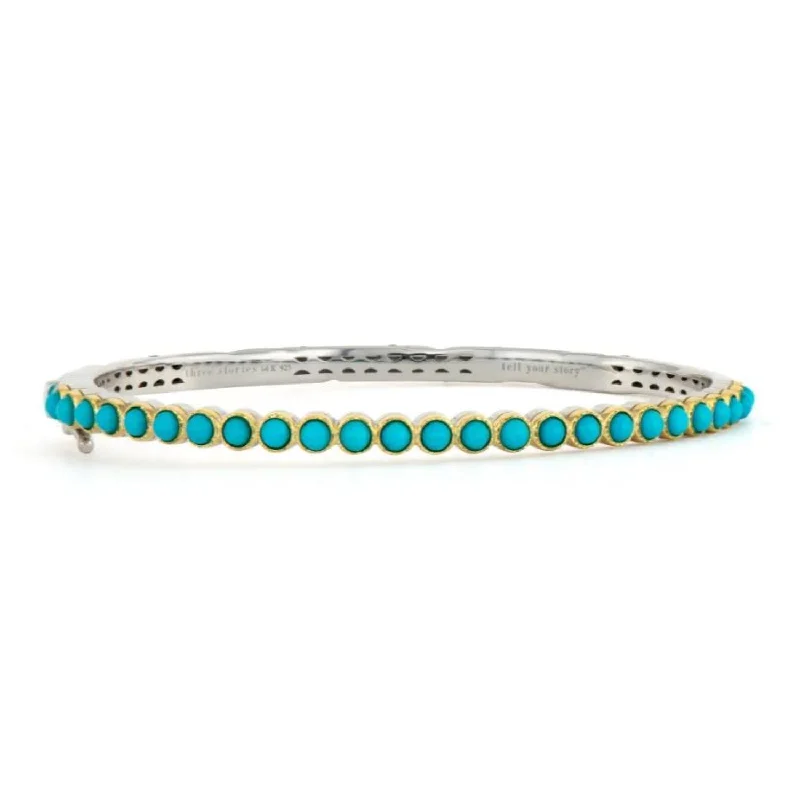 sterling silver bangles for women -Blended Hammered Turquoise Bezel Bangle