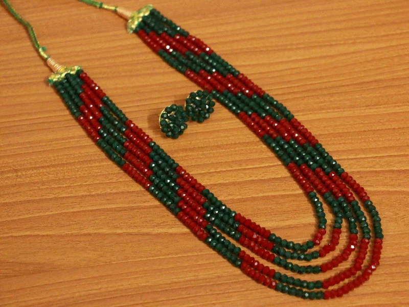 engagement necklaces for women -Multicolour Red & Green 5 Line Necklace Set