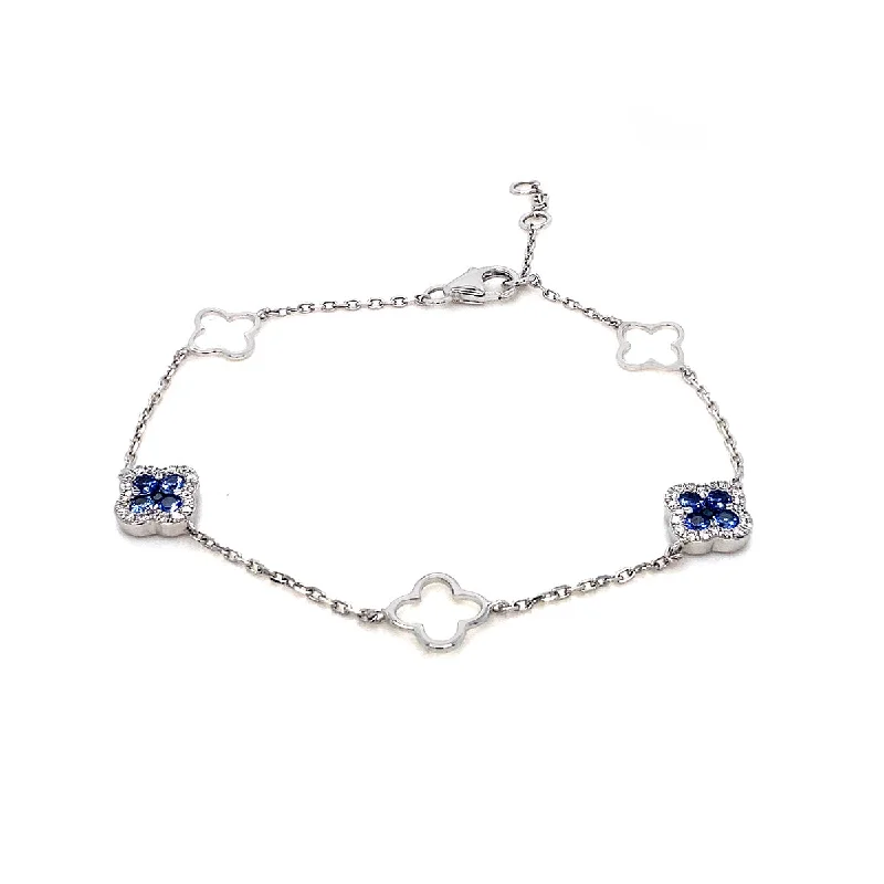 men’s and women’s matching bracelets -9K White Gold Diamond & Sapphire Quatrefoil Bracelet 7.5''