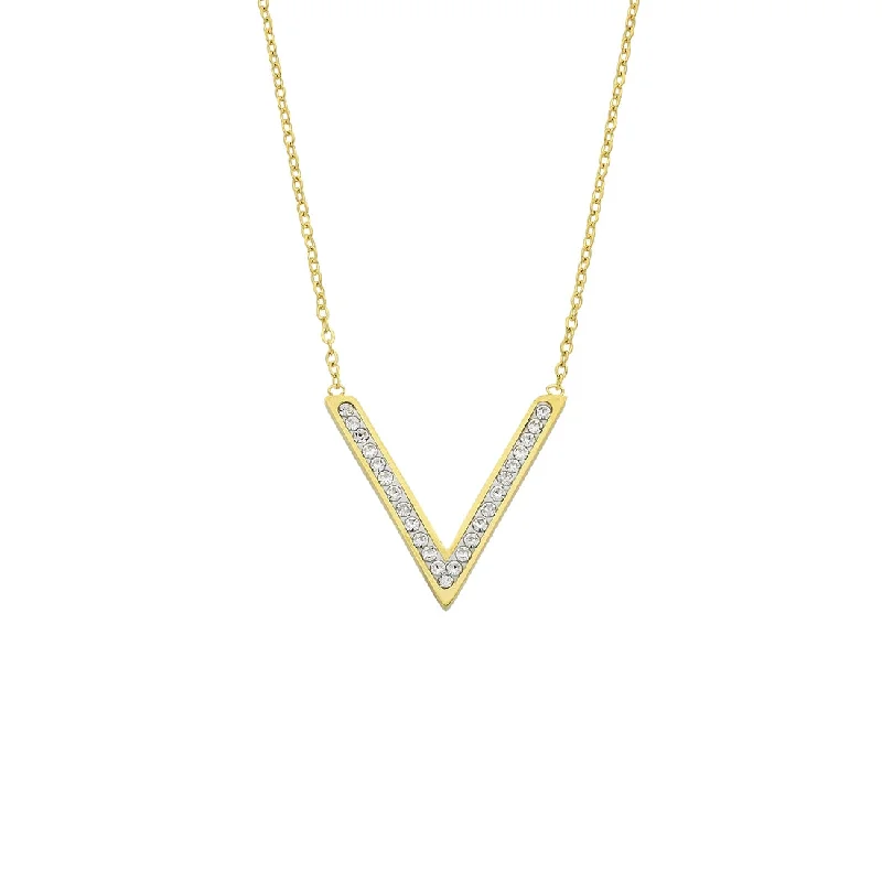 heart-shaped pendant necklaces for women -Yellow Stainless Steel Crystal Pave V Necklace