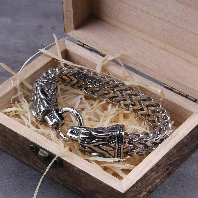 designer bangles for women -Odin's Wolf Bite Heavy Chain Bracelet - Stainless Steel