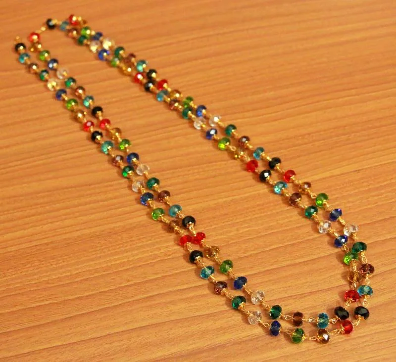 custom name necklaces for women -Multicolour Crystal Look Two Line Necklace