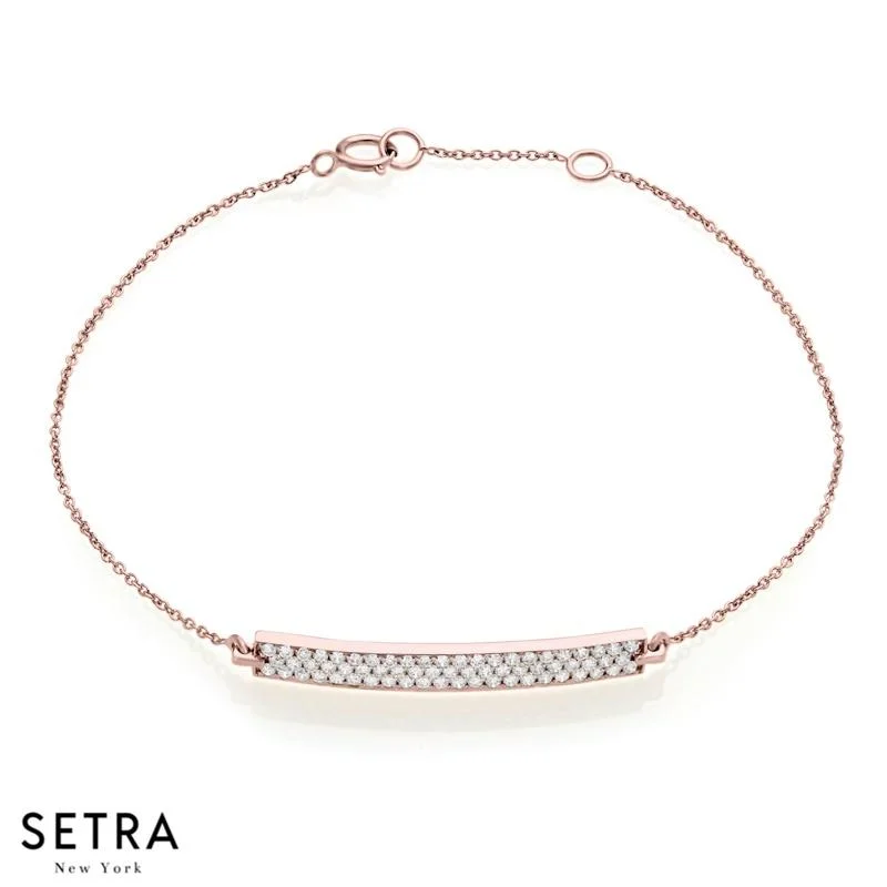 men’s and women’s matching bracelets -14K FINE ROSE GOLD MICRO-PAVE SET DESIGNER DIAMONDS BAR BRACELET