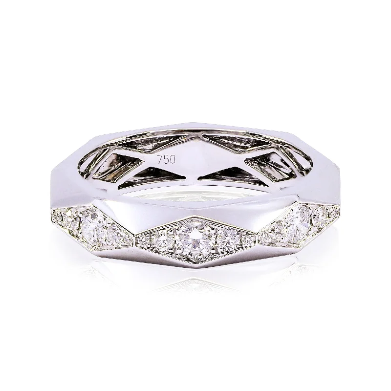 large diamond engagement rings -18K WHITE GOLD 5MM CONTEMPORARY GEOMETRIC DIAMOND BAND 0.46CTW