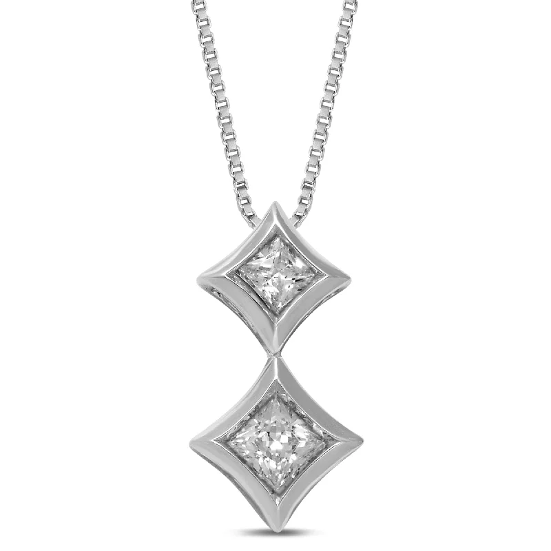 vintage gold necklaces for women -Princess Bezel Set Necklace with 0.25ct of Diamonds in 14ct White Gold