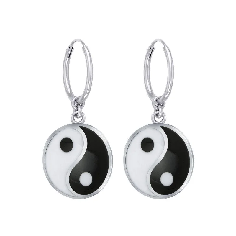 affordable diamond earrings for women -Small Yin Yang Silver Hoop Earrings TER2102