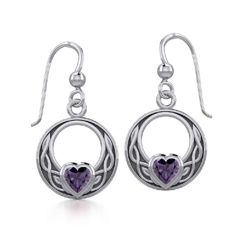 elegant pearl earrings for women -Celtic Knot Silver Earrings with Heart Gemstone TER1876