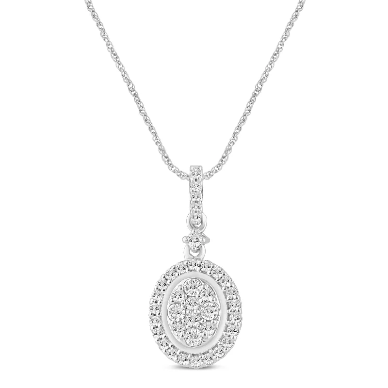 stylish necklaces for women -Brilliant Claw Halo Pendant Necklace with 1/4ct of Diamonds in 9ct White Gold