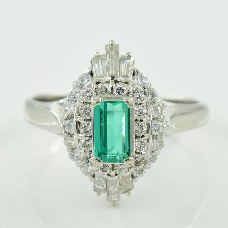 Diamond & Emerald Platinum Ring | 0.46ctw, 0.33ct | SZ 6.75 |