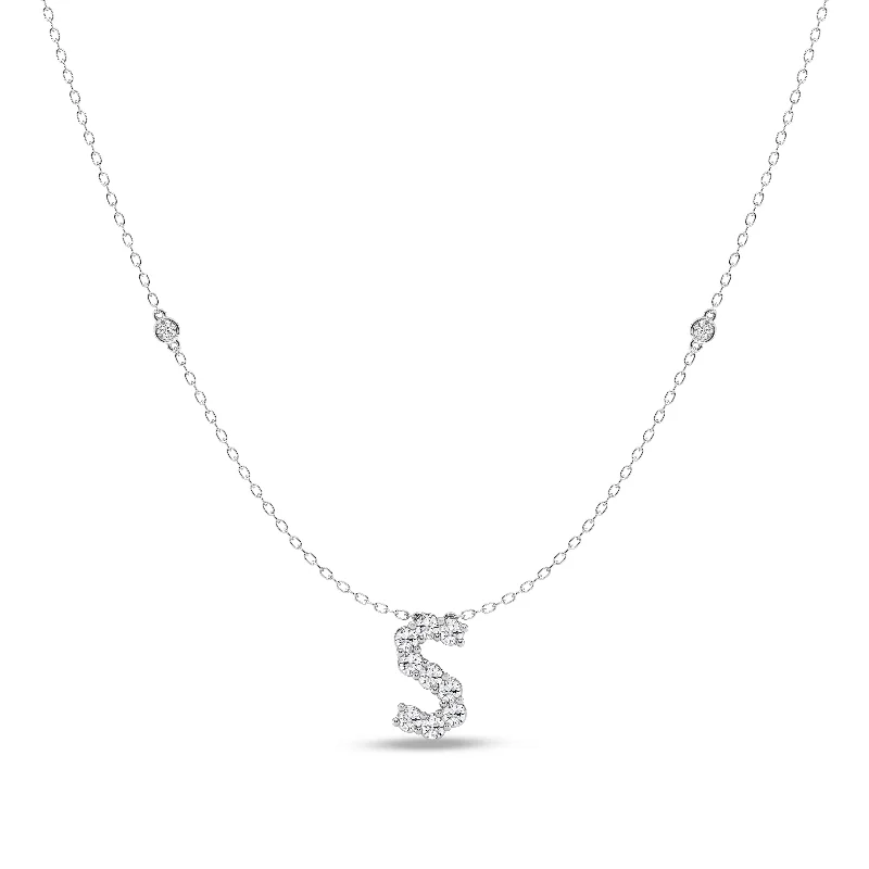 personalized birthstone necklaces for women -Brilliant Claw Initial S Slider Necklace with 0.40ct of Laboratory Grown Diamonds in Mirage Sterling Silver and Platinum