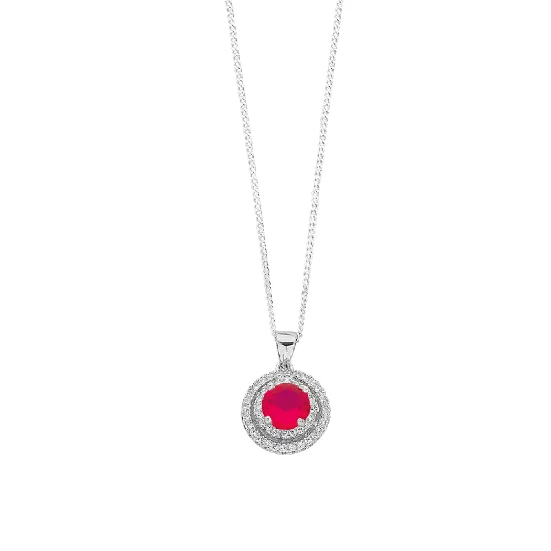 pendant necklaces for women -July Birthstone Sterling Silver Dark Pink Cubic Zirconia Halo Necklace