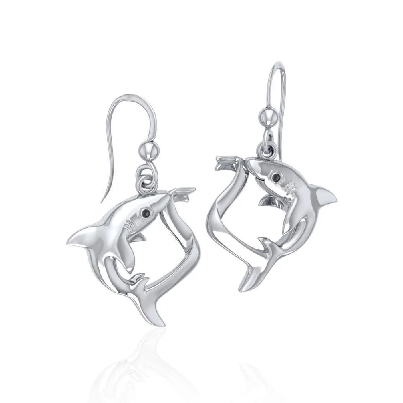 glamorous earrings for women -Big Eye Thresher Shark Sterling Silver With Gemstones Earrings TER1697