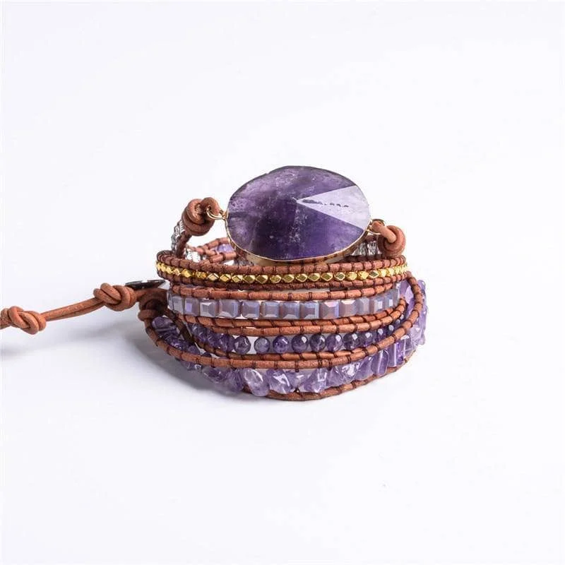 statement bracelets for women -Amethyst & Crystals Bohemian Bracelet