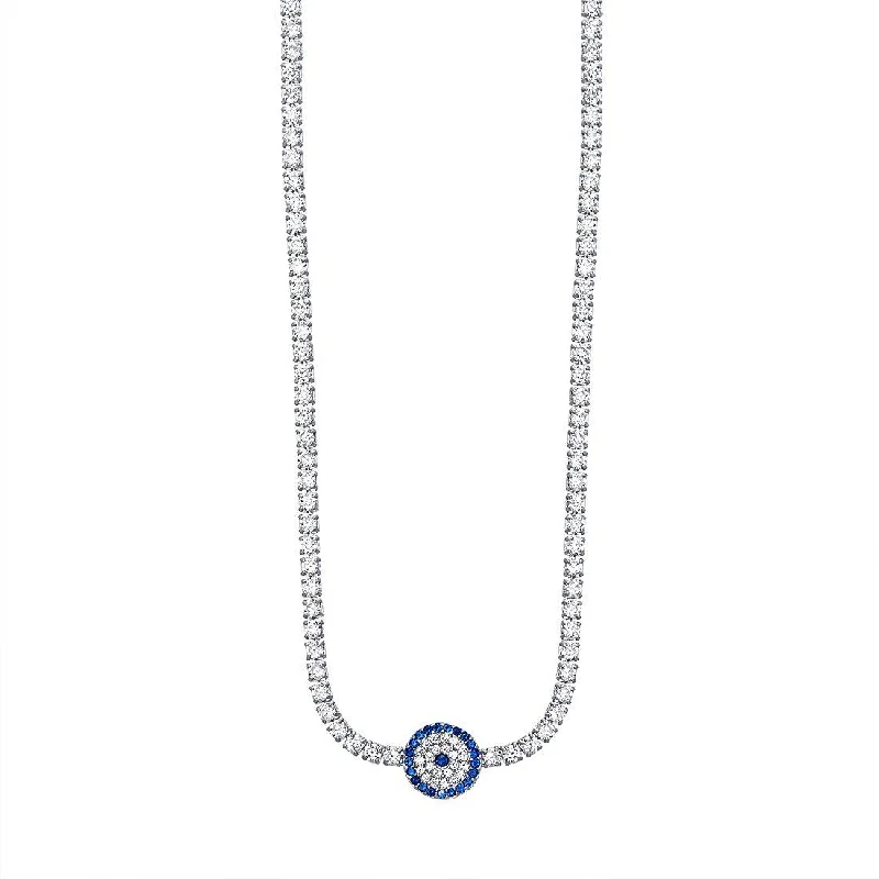 luxury pendant necklaces for women -35cm Evil Eye Tennis Necklace with Cubic Zirconia in Sterling Silver