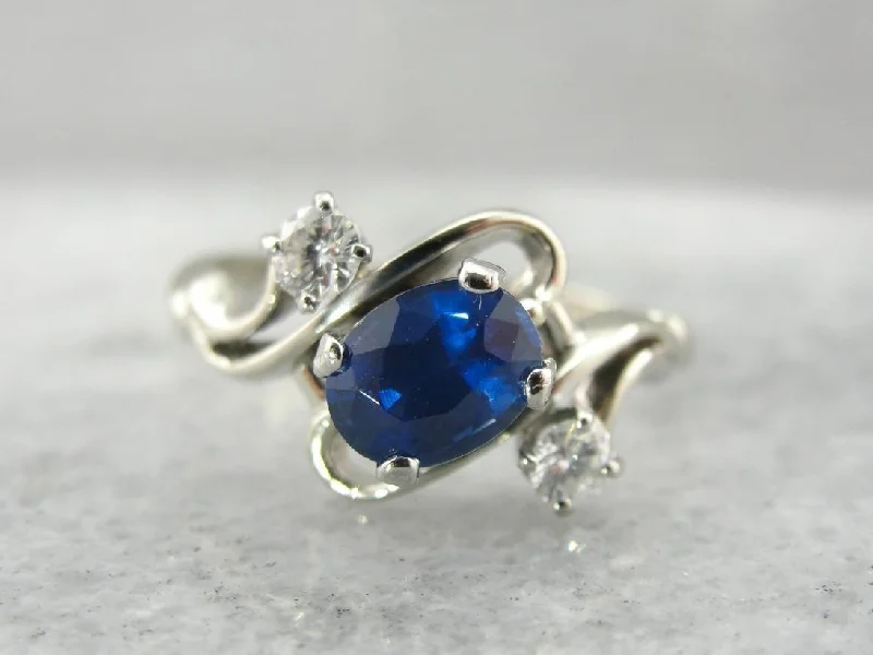 customized engagement rings -Modernist Sapphire and Diamond Ring in White Gold