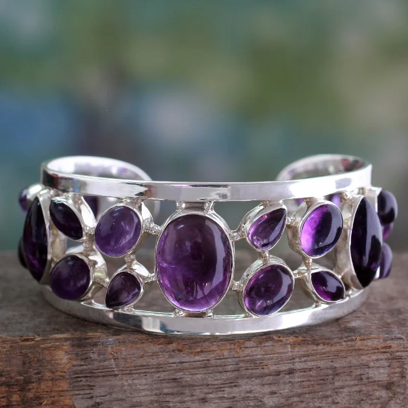 women’s charm bracelets -Purple Harmony Amethyst Silver Cuff Bracelet