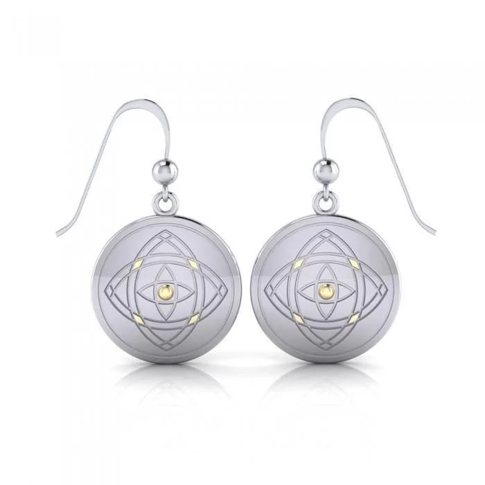 luxury gemstone earrings for women -Be Focused, a life philosophy ~ Mandala Sterling Silver with 14K Gold Accent Earrings MER563