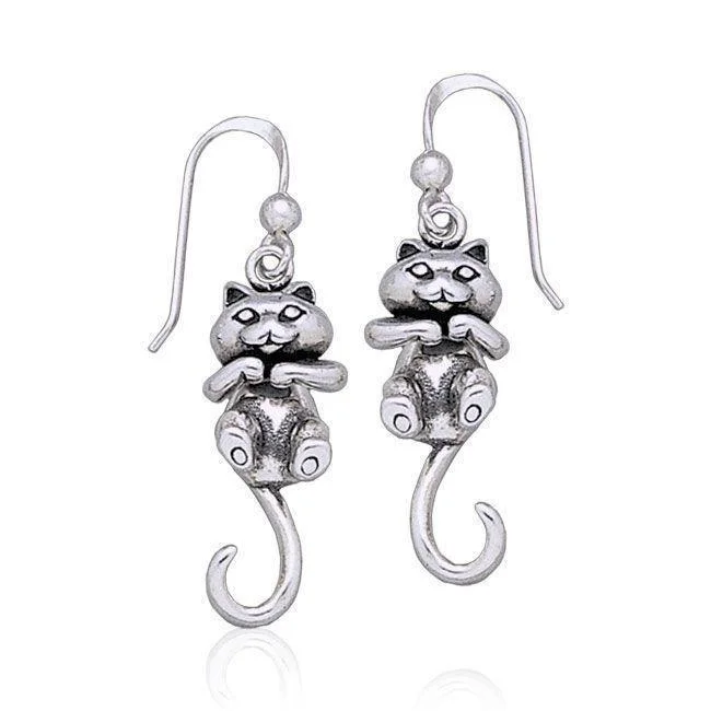 affordable diamond earrings for women -Moveable Kitten Sterling Silver Earrings TE2101