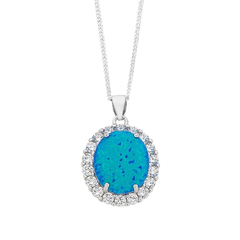 classic necklaces for women -December Birthstone Sterling Silver Dark Blue Synthetic Opal and Cubic Zirconia Necklace