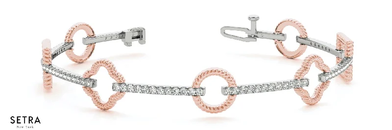 women’s mixed metal bracelets -1.00ct Round Cut Natural Diamonds Women Bridal Fancy Solid Bracelet In 14k Gold