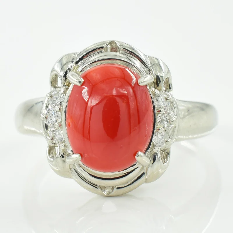 Coral & Diamond Ring | 2.20ct, 0.11ctw | SZ 7.75 |