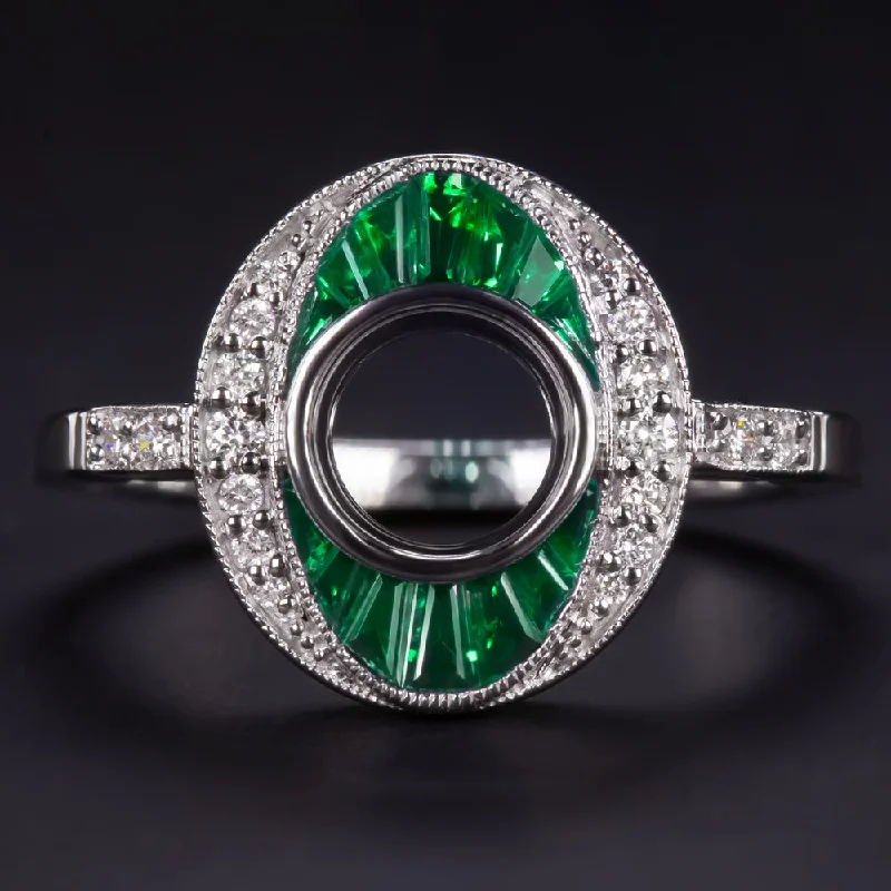 women’s diamond solitaire engagement rings -EMERALD DIAMOND RING SETTING 1 CARAT ROUND VINTAGE ENGAGEMENT ART DECO GEOMETRIC