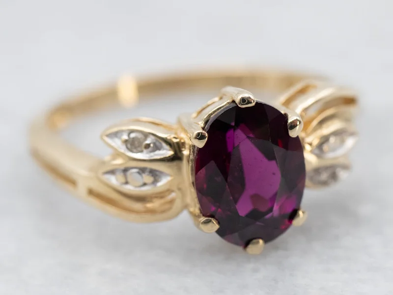 radiant cut engagement rings -Vintage Grape Garnet and Diamond Ring