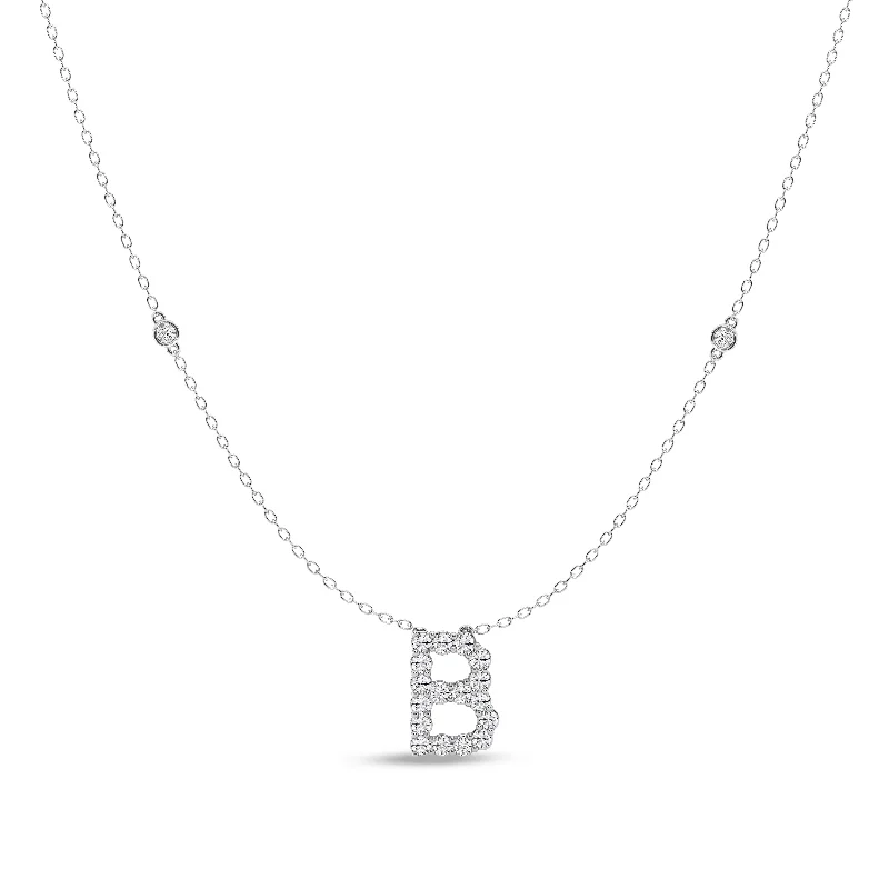 heart-shaped necklaces for women -Brilliant Claw Initial B Slider Necklace with 0.40ct of Laboratory Grown Diamonds in Mirage Sterling Silver and Platinum