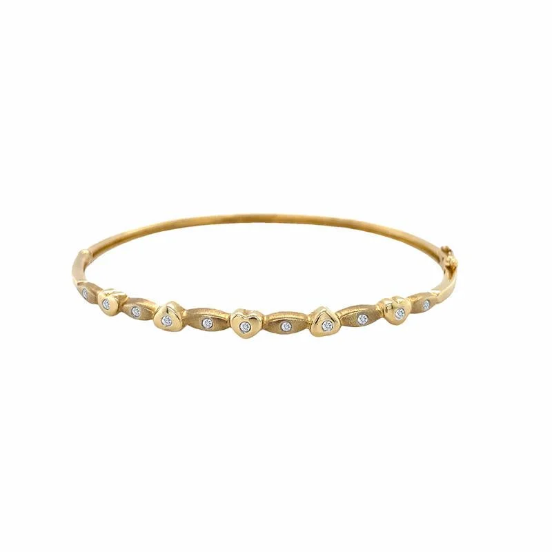 women’s beaded bracelets -9K Yellow Gold Diamond Heart Bangle