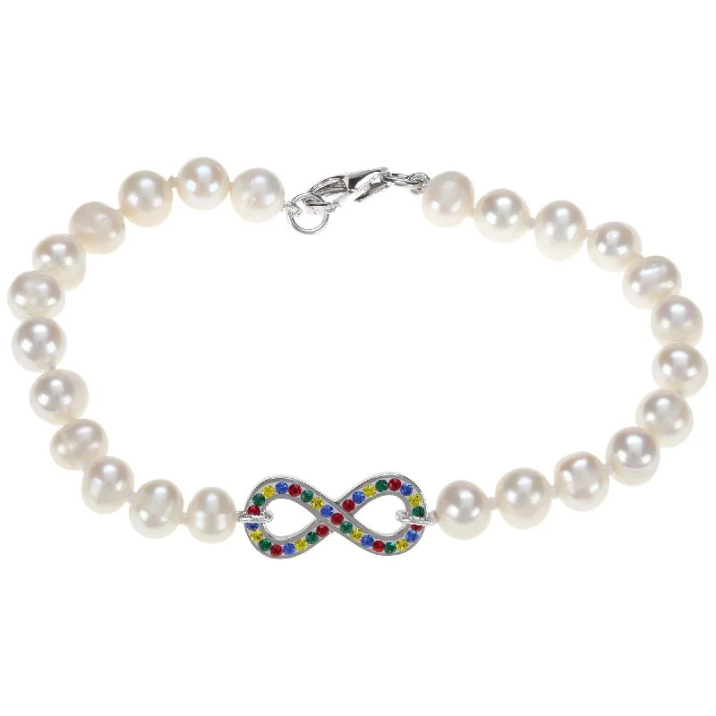 women’s engraved charm bracelets -Infinite Hope Autism Ribbon Pearl & Sterling Bracelet