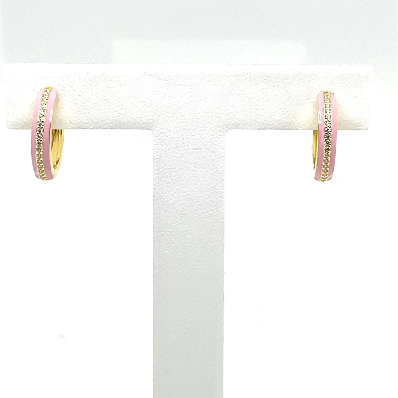 statement earrings for women -SMALTO - Silver 925 Gold Plated & Pink Enamel Hoop Looped Earrings