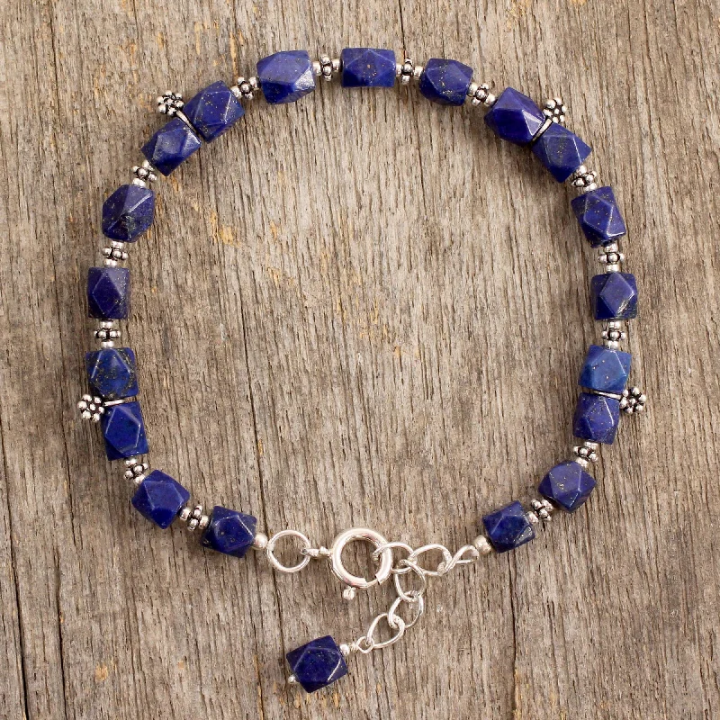 silver bangles for women -Blossoming Ecstacy Lapis Lazuli & Silver Beaded Bracelet