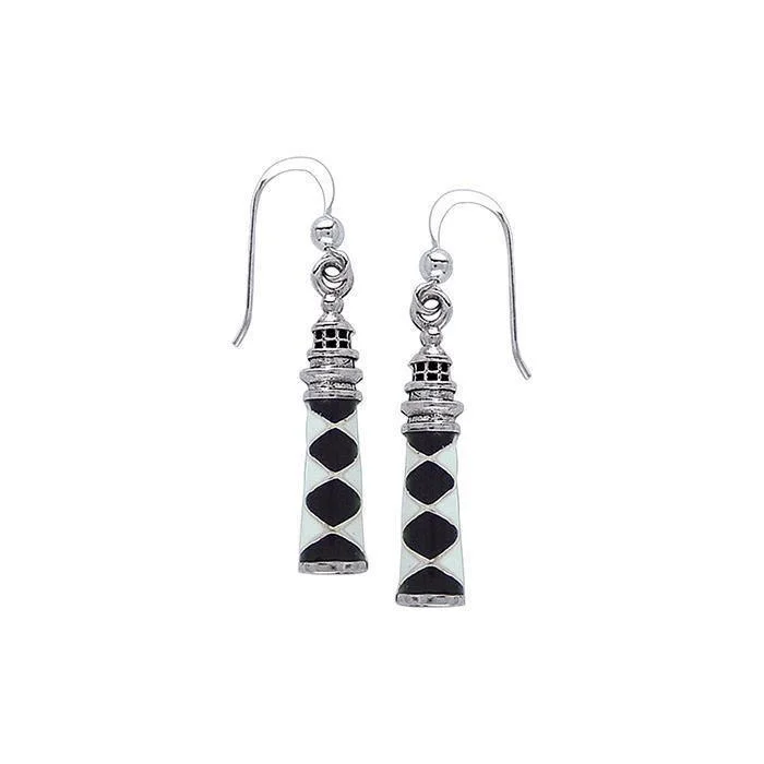 sparkling drop earrings for women -A sail of good hope in Cape Lookout Lighthouse ~ Sterling Silver Hook Earrings  TE2832