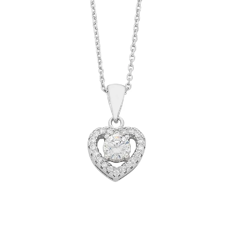 charm necklaces for women -Sterling Silver Cubic Zirconia Heart Halo Necklace