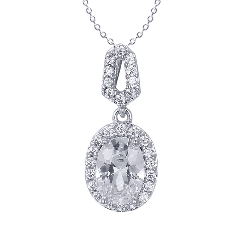 custom necklaces for women -Sterling Silver Cubic Zirconia Oval Halo Necklace