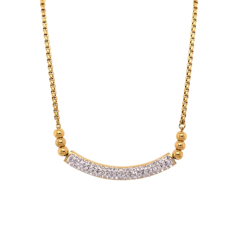 gold chain necklaces for women -Stainless Steel Yellow Pave Crystal ID Bolo Necklace