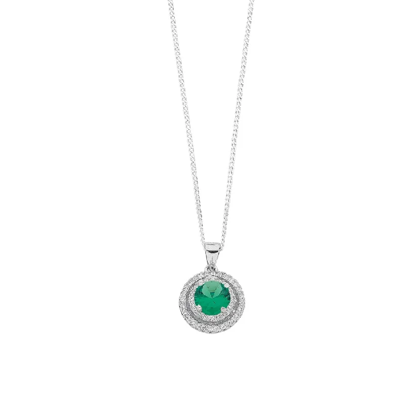 simple necklaces for women -May Birthstone Sterling Silver Green Cubic Zirconia Halo Necklace