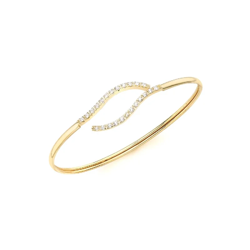 women’s wide bangles -9K Yellow Gold CZ Wave Bypass Flexible Bangle