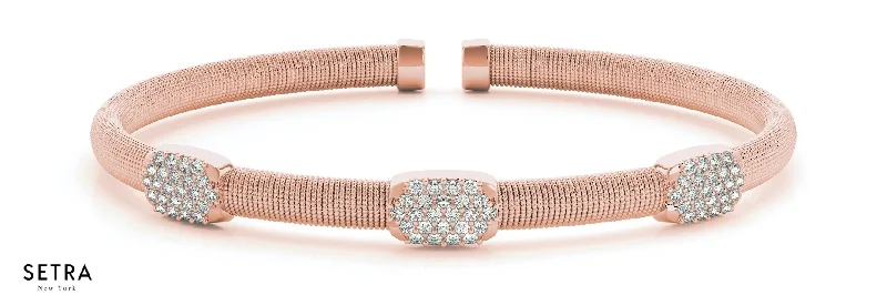 engraved bracelets for women -14K FINE ROSE GOLD DIAMOND BANGLE BRACELET