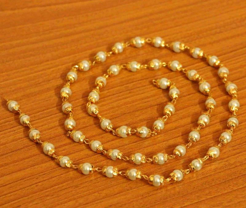 silver necklaces for women -Pearl Gold Look Single Line Necklace